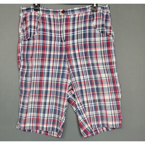 Vintage Erika Plaid Bermuda Shorts Womens M Blue Red White Textured Pockets
